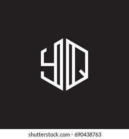 Initial letter YQ, minimalist line art monogram hexagon shape logo, white color on black background