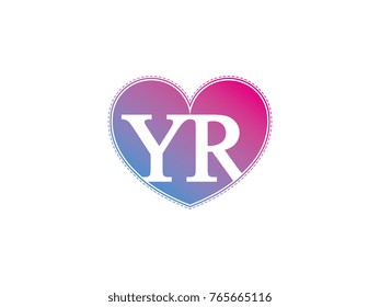 the initial letter YR in the heart symbol as a logo, sign and decoration