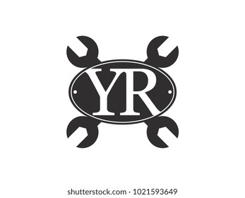 Initial letter YR logo automotive club with crossed wrench black