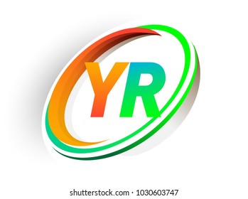 initial letter YR logotype company name colored orange and green circle and swoosh design, modern logo concept. vector logo for business and company identity.