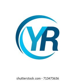 initial letter YR logotype company name blue circle and swoosh design. vector logo for business and company identity.