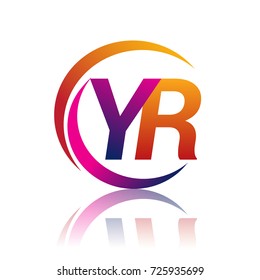 initial letter YR logotype company name orange and magenta color on circle and swoosh design. vector logo for business and company identity.