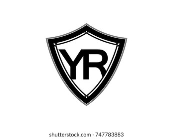 Initial letter YR shield logo black monogram vector illustration