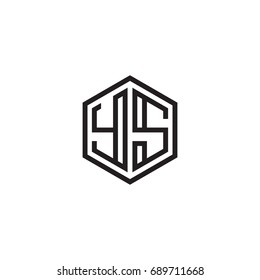 Initial letter YS, minimalist line art monogram hexagon logo, black color