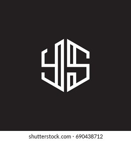 Initial letter YS, minimalist line art monogram hexagon shape logo, white color on black background