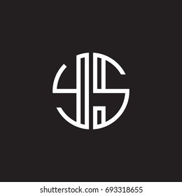 Initial letter YS, minimalist line art monogram circle shape logo, white color on black background