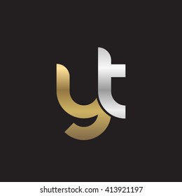 initial letter yt linked round lowercase logo gold silver black background