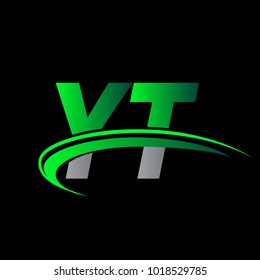 initial letter YT logotype company name colored green and black swoosh design. vector logo for business and company identity.