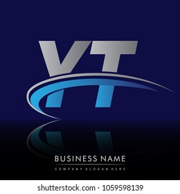 initial letter YT logotype company name colored blue and grey swoosh design. vector logo for business and company identity.