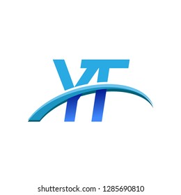 initial letter YT logotype company name colored blue and swoosh design. vector logo for business and company identity.