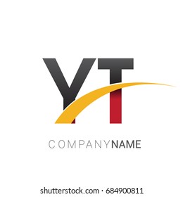initial letter YT logotype company name colored red, black and yellow swoosh design. isolated on white background.
