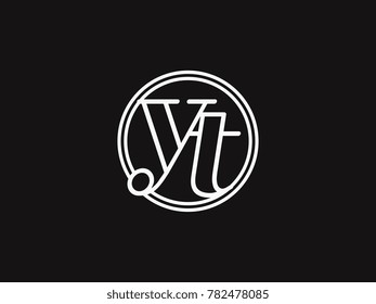 Initial letter yt lowercase outline inside the circle logo template white on black background