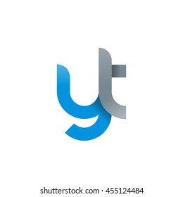 initial letter yt modern linked circle round lowercase logo blue gray