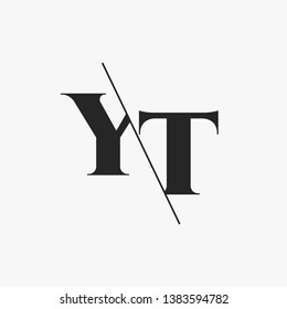 Initial Letter YT Monogram Sliced. Modern logo template isolated on gray background