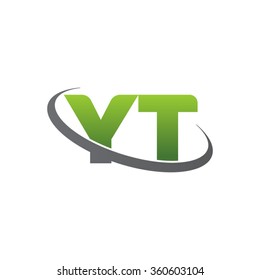 initial letter YT swoosh ring company logo green gray