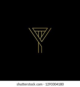 Initial letter YT TY minimal monogram art logo, gold color on black background.