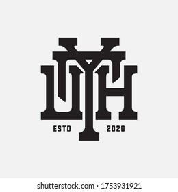 Initial letter YTUH, YTHU, TYUH, TYHU, UHTY, UHYT, HUYT or HUTY overlapping, interlock, monogram logo, black color on white background