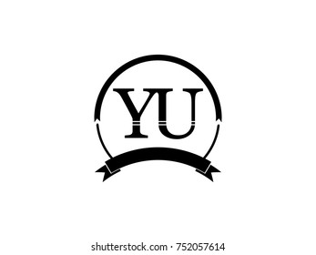 initial letter YU logo monogram retro black