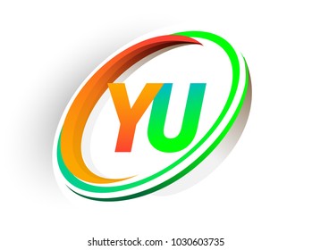 initial letter YU logotype company name colored orange and green circle and swoosh design, modern logo concept. vector logo for business and company identity.