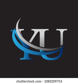 initial letter YU logotype company name colored blue and grey swoosh design. vector logo for business and company identity.