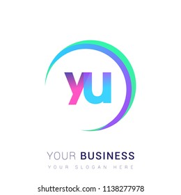 initial letter YU logotype company name, coloreful and swoosh design. vector logo for business and company identity.