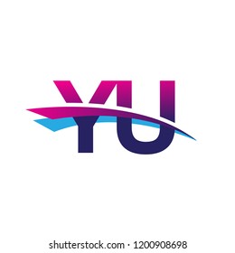 initial letter YU logotype company name colored blue and magenta swoosh design. vector logo for business and company
