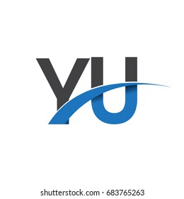 initial letter YU logotype company name colored blue and grey swoosh design. vector logo for business and company identity.
