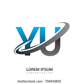 initial letter YU logotype company name colored blue and grey swoosh design. logo design for business and company identity.