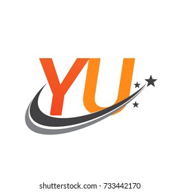 initial letter YU logotype company name colored orange and grey swoosh star design. vector logo for business and company identity.