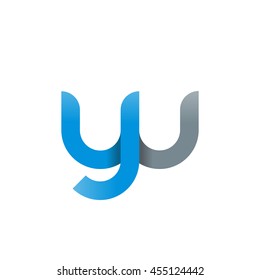 initial letter yu modern linked circle round lowercase logo blue gray