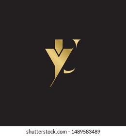 Initial letter yu sliced  uppercase modern logo design template elements. Gold letter Isolated on black  background. Suitable for business, consulting group company.