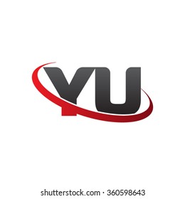 initial letter YU swoosh ring company logo red black