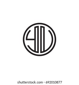 Initial letter YU, YV, minimalist line art monogram circle logo, black color