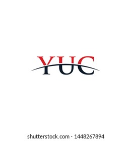 Initial letter YUC, overlapping movement swoosh horizon logo company design inspiration in red and dark blue color vector