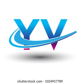 initial letter YV logotype company name colored blue and magenta swoosh design. vector logo for business and company identity.