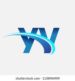 initial letter YV logotype company name colored blue and swoosh design. vector logo for business and company identity.