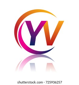 initial letter YV logotype company name orange and magenta color on circle and swoosh design. vector logo for business and company identity.