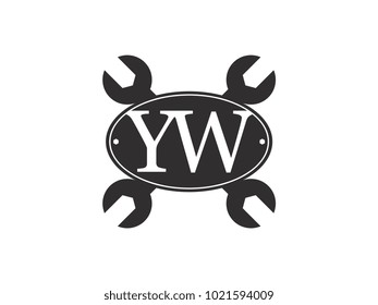 Initial letter YW logo automotive club with crossed wrench black