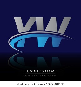 initial letter YW logotype company name colored blue and grey swoosh design. vector logo for business and company identity.