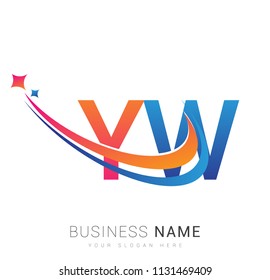 initial letter YW logotype company name colored orange, red and blue swoosh star design. vector logo for business and company identity.
