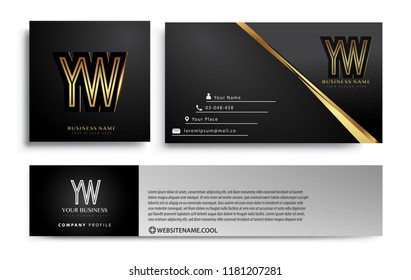 initial letter YW logotype company name colored gold elegant design. Vector sets for business identity on black background.