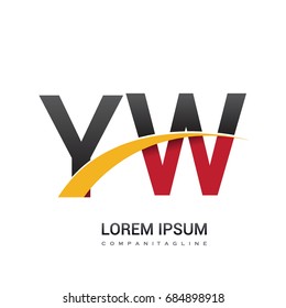 initial letter YW logotype company name colored red, black and yellow swoosh design. isolated on white background.
