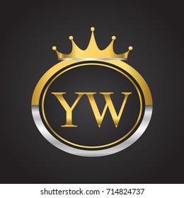 initial letter YW logotype company name with oval shape and crown, gold and silver color. vector logo for business and company identity.