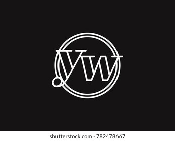 Initial letter yw lowercase outline inside the circle logo template white on black background