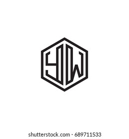 Initial letter YW, minimalist line art monogram hexagon logo, black color