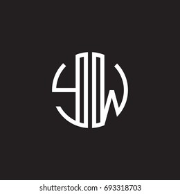 Initial letter YW, minimalist line art monogram circle shape logo, white color on black background
