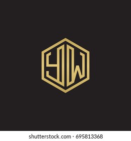 Initial letter YW, minimalist line art hexagon logo, gold color on black background