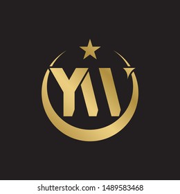 Initial letter yw with moon and star  uppercase modern logo design template elements. Gold letter Isolated on black  background. Suitable for business, consulting group company.