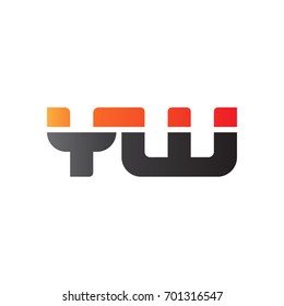 Initial letter YW, straight linked line bold logo, gradient fire red black colors