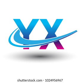 initial letter YX logotype company name colored blue and magenta swoosh design. vector logo for business and company identity.